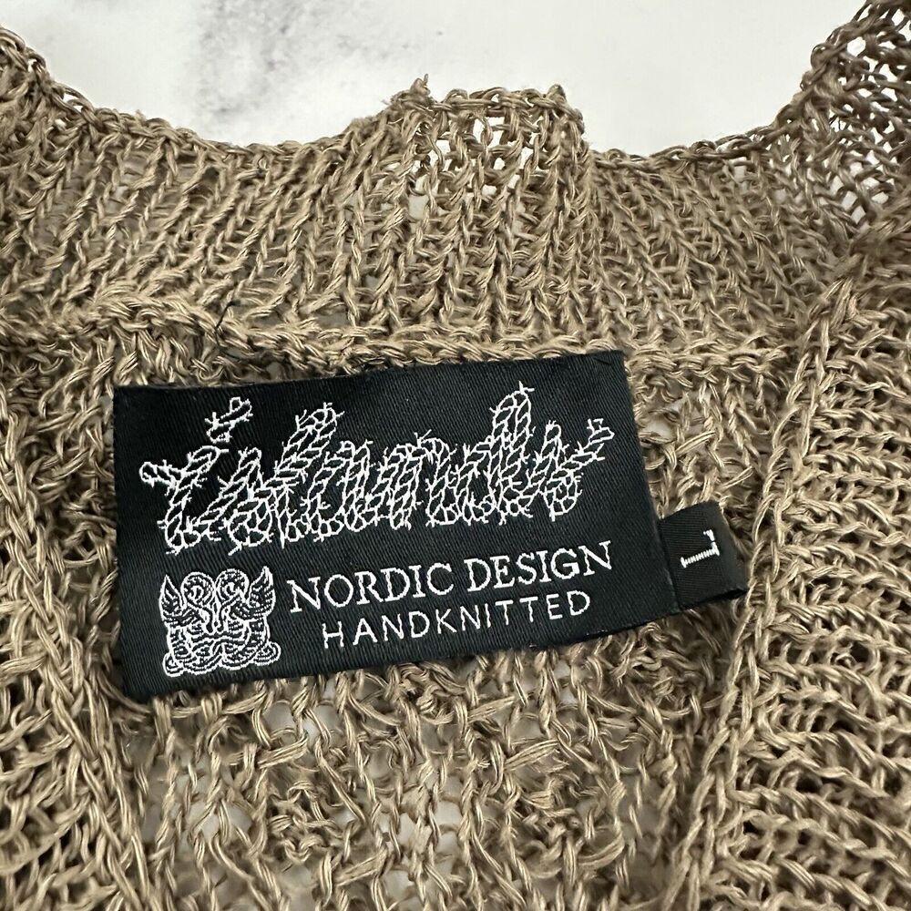 Nordic Design Hand Knitted Womens Sweater Size L Taupe Gray Open Knit Pullover - Picture 6 of 11